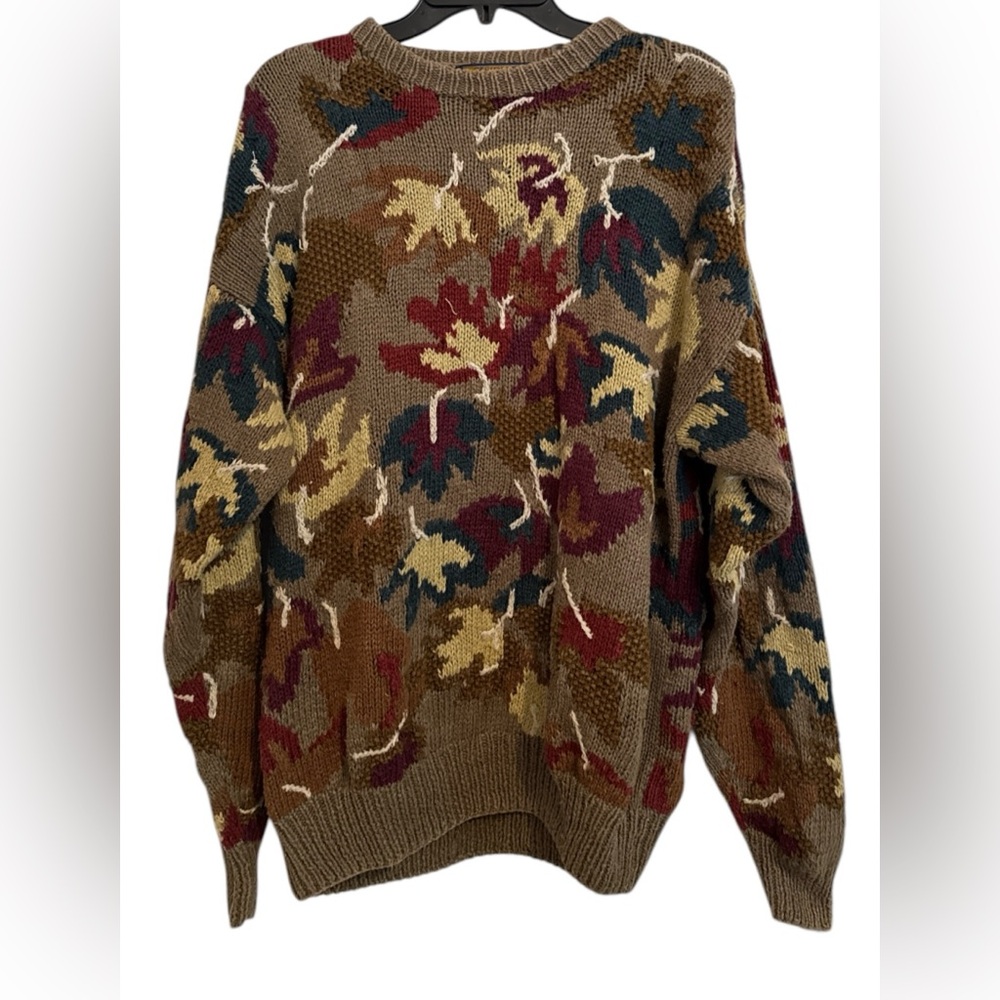Vintage Zeidler Sweater Size Mens Large Coogi Style Knit Long Sleeve Leaves